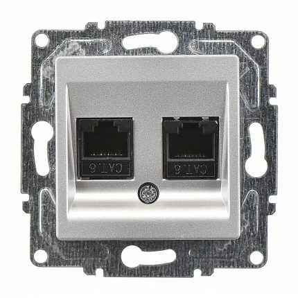 Günsan Eqona Gümüş Vidalı İkili Data Prizi (2 x RJ45 Cat6)