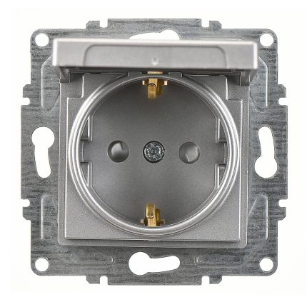 Günsan Eqona Gümüş Çocuk Korumalı Kapaklı Topraklı Priz- 16A 250V - Vidalı