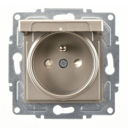 Günsan Eqona Metalik Bej Çocuk Korumalı Kapaklı UPS Priz - Vidalı