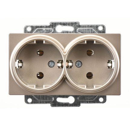 Günsan Eqona Metalik Bej İkili Topraklı Priz- 16A 250V - Vidalı