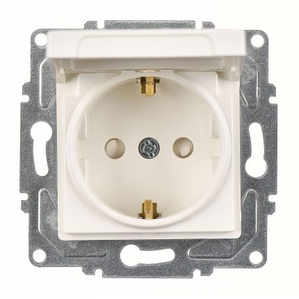 Günsan Eqona Fildişi Beyazı Çocuk Korumalı Kapaklı Topraklı Priz- 16A 250V - Vidalı